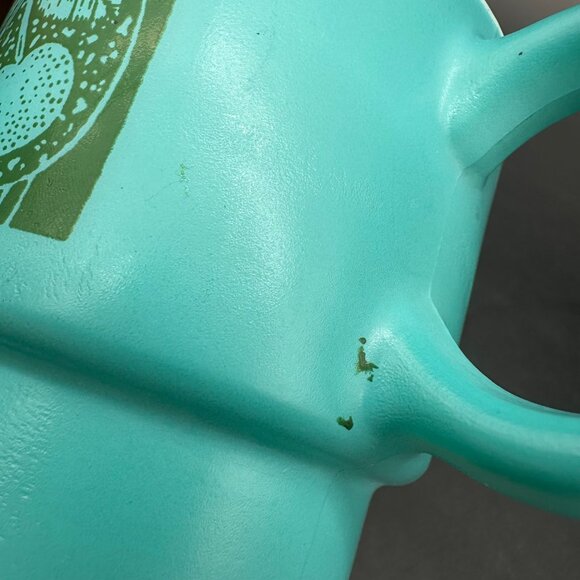 Vintage Milk Glass Mugs Hazel Atlas Teal Green Stacking Fruit Cherry Pear Apple - Picture 9 of 11